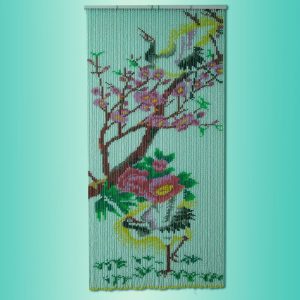 Rèm hạt nhựa tranh song hạc nền chuối Rèm hạt nhựa tranh song hạc nền chuối