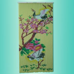 Rèm hạt nhựa tranh song hạc nền chuối Rèm hạt nhựa tranh song hạc nền chuối