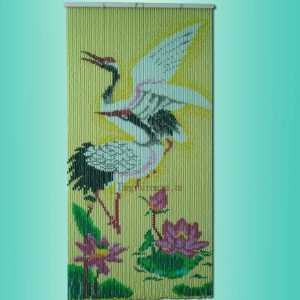 Rèm hạt nhựa tranh song hạc nền chuối Rèm hạt nhựa tranh song hạc nền chuối