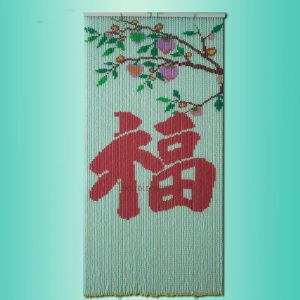 Rèm hạt nhựa tranh song hạc nền chuối Rèm hạt nhựa tranh song hạc nền chuối
