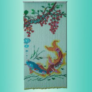 Rèm hạt nhựa tranh song hạc nền chuối Rèm hạt nhựa tranh song hạc nền chuối
