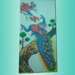 Rèm hạt nhựa tranh song hạc nền chuối Rèm hạt nhựa tranh song hạc nền chuối