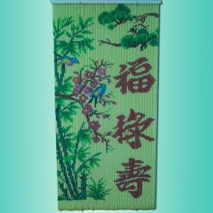 Rèm hạt nhựa tranh song hạc nền chuối Rèm hạt nhựa tranh song hạc nền chuối