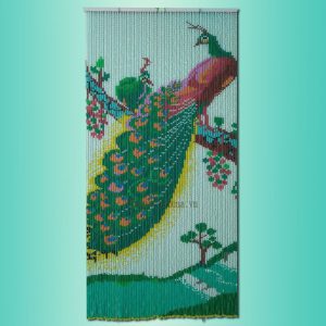Rèm hạt nhựa tranh song hạc nền chuối Rèm hạt nhựa tranh song hạc nền chuối