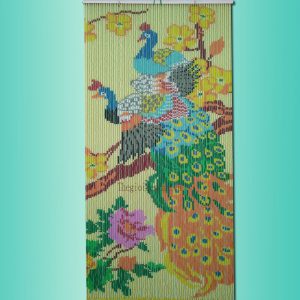 Rèm hạt nhựa tranh song hạc nền chuối Rèm hạt nhựa tranh song hạc nền chuối