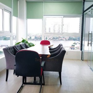 Rèm sáo cuốn văn phòng màu xanh mát dịu Rèm sáo cuốn văn phòng màu xanh mát dịu